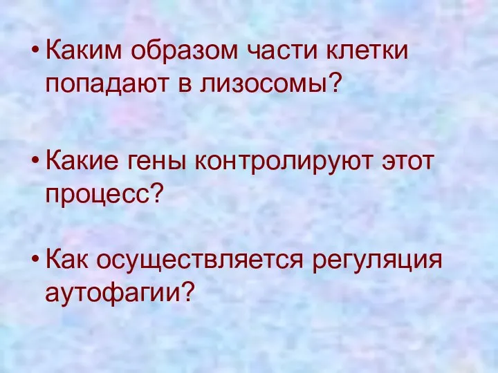 Каким образом части клетки попадают в лизосомы? Какие гены контролируют этот процесс? Как осуществляется регуляция аутофагии?