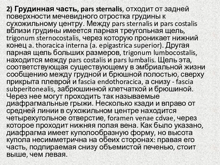 2) Грудинная часть, pars sternalis, отходит от задней поверхности мечевидного отростка