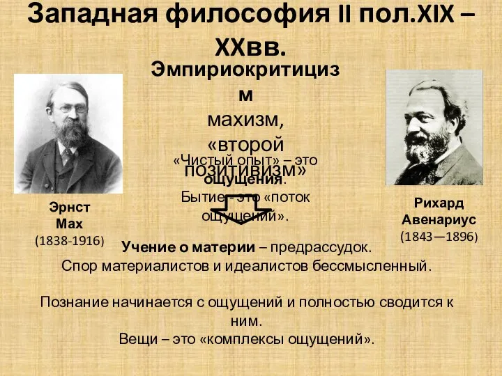 Западная философия II пол.XIX – XXвв. Эмпириокритицизм махизм, «второй позитивизм» Эрнст