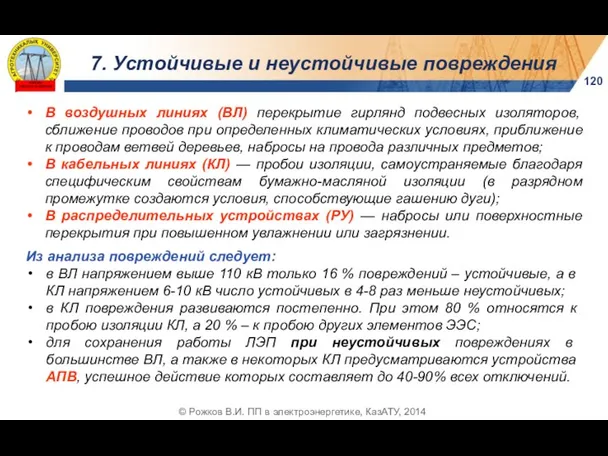 120 © Рожков В.И. ПП в электроэнергетике, КазАТУ, 2014 В воздушных