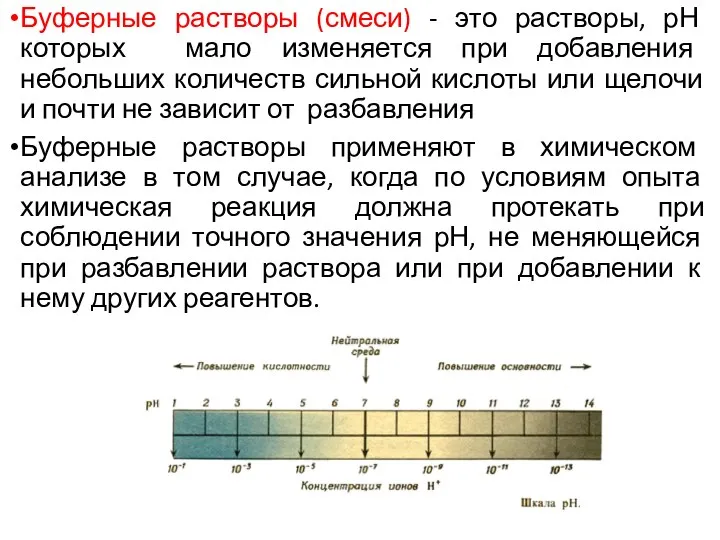 Буферные растворы (смеси) - это растворы, рН которых мало изменяется при