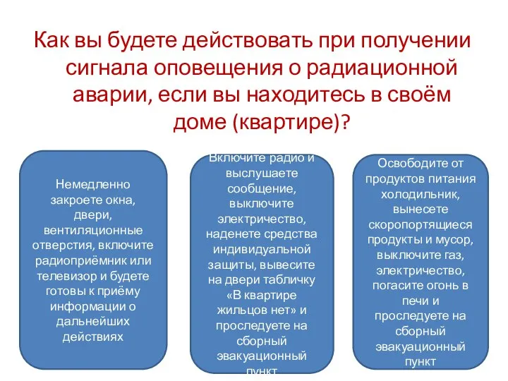 Как вы будете действовать при получении сигнала оповещения о радиационной аварии,