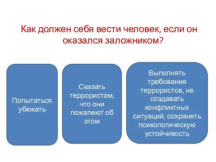 Как должен себя вести человек, если он оказался заложником? Выполнять требования