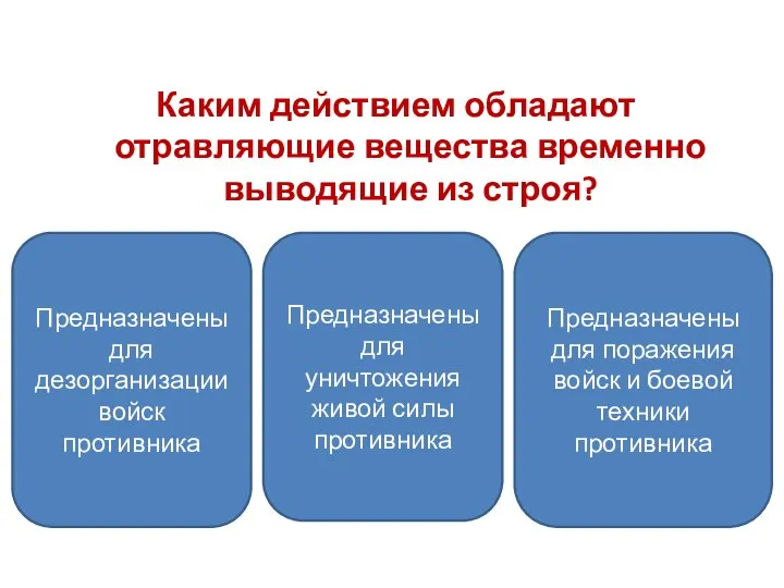 Каким действием обладают отравляющие вещества временно выводящие из строя? Предназначены для