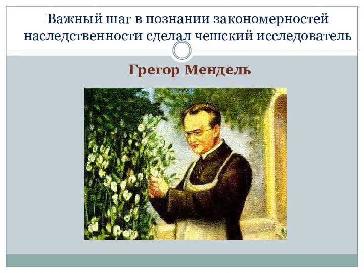 Важный шаг в познании закономерностей наследственности сделал чешский исследователь Грегор Мендель