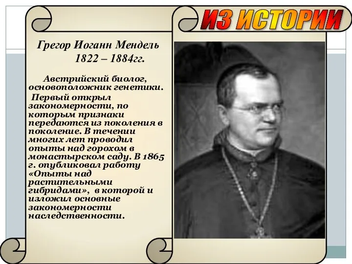 Грегор Иоганн Мендель 1822 – 1884гг. Австрийский биолог, основоположник генетики. Первый