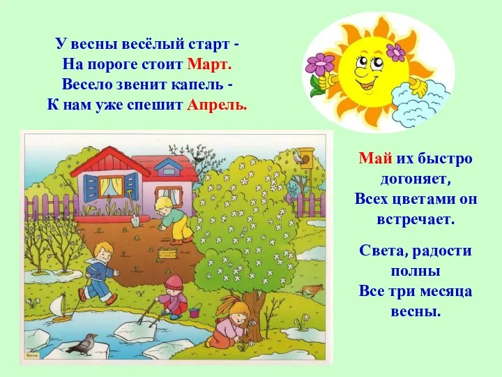 У весны весёлый старт - На пороге стоит Март. Весело звенит