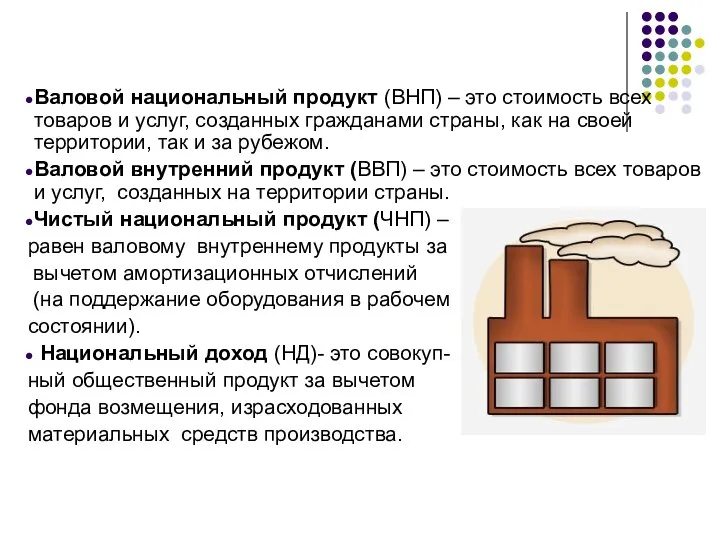 Валовой национальный продукт (ВНП) – это стоимость всех товаров и услуг,