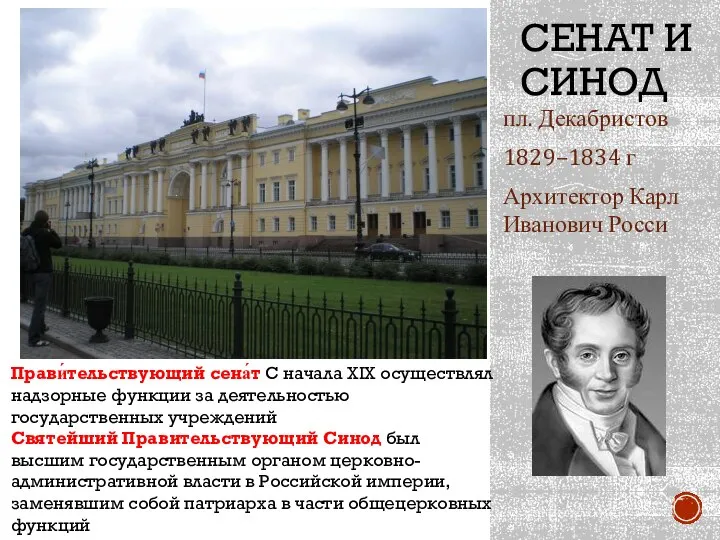 СЕНАТ И СИНОД пл. Декабристов 1829–1834 г Архитектор Карл Иванович Росси