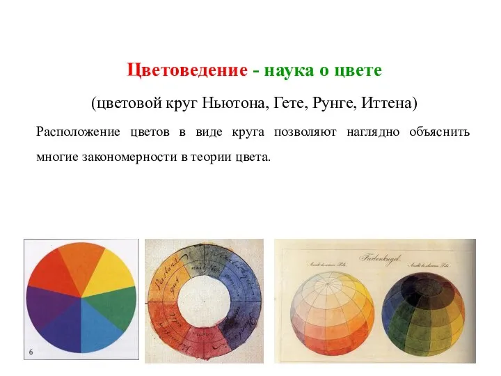 Цветоведение - наука о цвете (цветовой круг Ньютона, Гете, Рунге, Иттена)