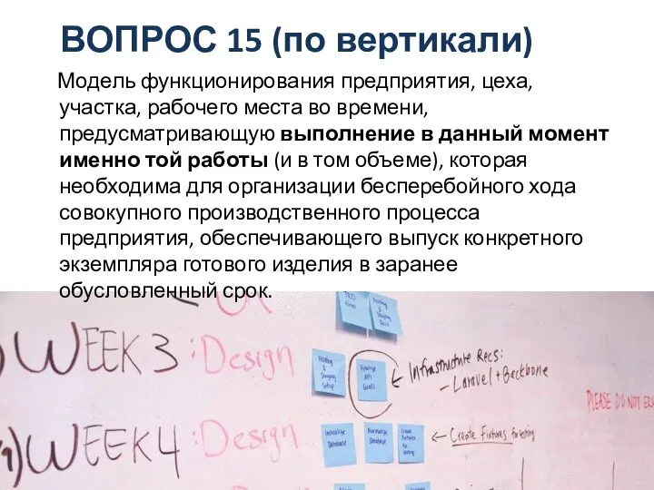 ВОПРОС 15 (по вертикали) Модель функционирования предприятия, цеха, участка, рабочего места