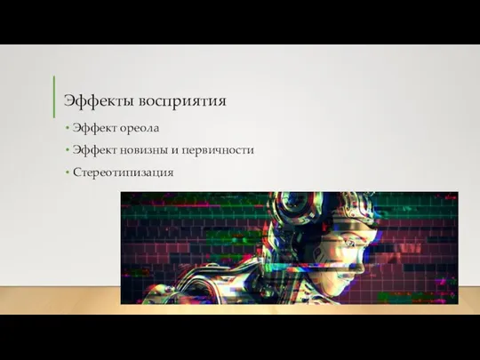 Эффекты восприятия Эффект ореола Эффект новизны и первичности Стереотипизация