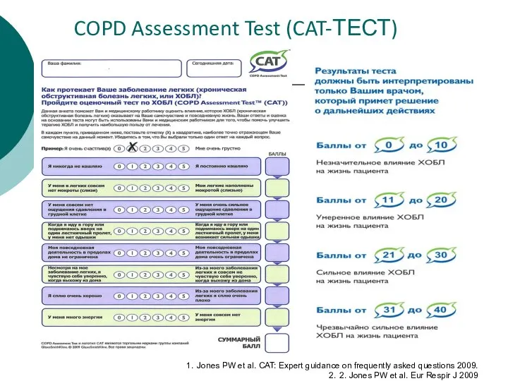 COPD Assessment Test (CAT-ТЕСТ) Jones PW et al. CAT: Expert guidance