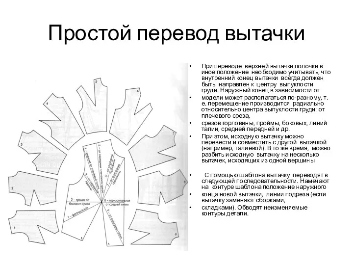 Простой перевод вытачки При переводе верхней вытачки полочки в иное положение