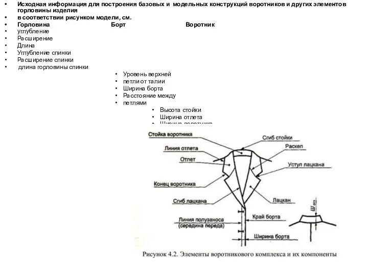 Исходная информация для построения базовых и модельных конструкций воротников и других