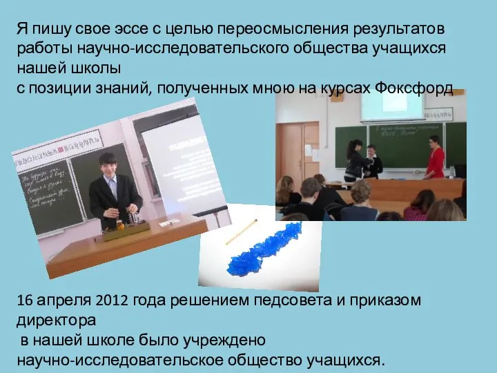 16 апреля 2012 года решением педсовета и приказом директора в нашей