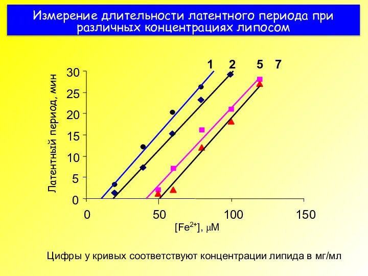 Измерение длительности латентного периода при различных концентрациях липосом