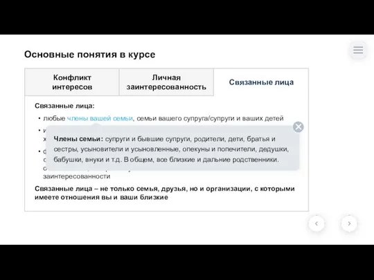 Связанные лица: любые члены вашей семьи, семьи вашего супруга/супруги и ваших