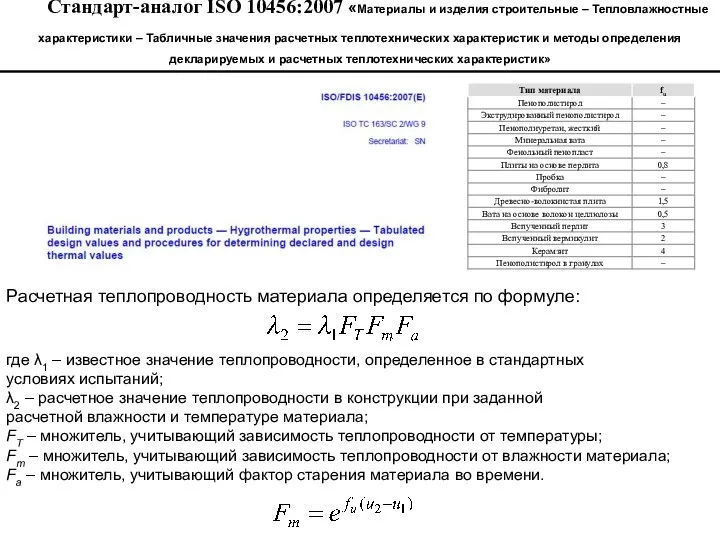 Стандарт-аналог ISO 10456:2007 «Материалы и изделия строительные – Тепловлажностные характеристики –