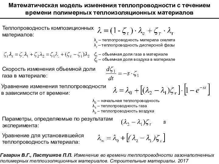 Математическая модель изменения теплопроводности с течением времени полимерных теплоизоляционных материалов Уравнение