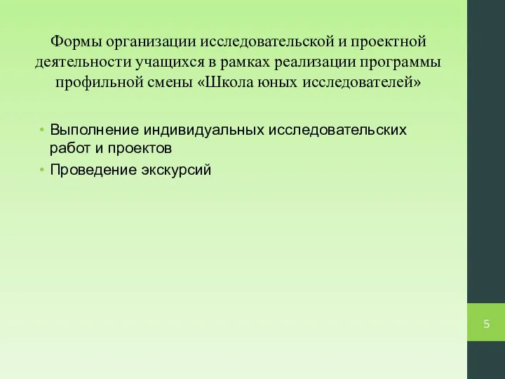 Формы организации исследовательской и проектной деятельности учащихся в рамках реализации программы