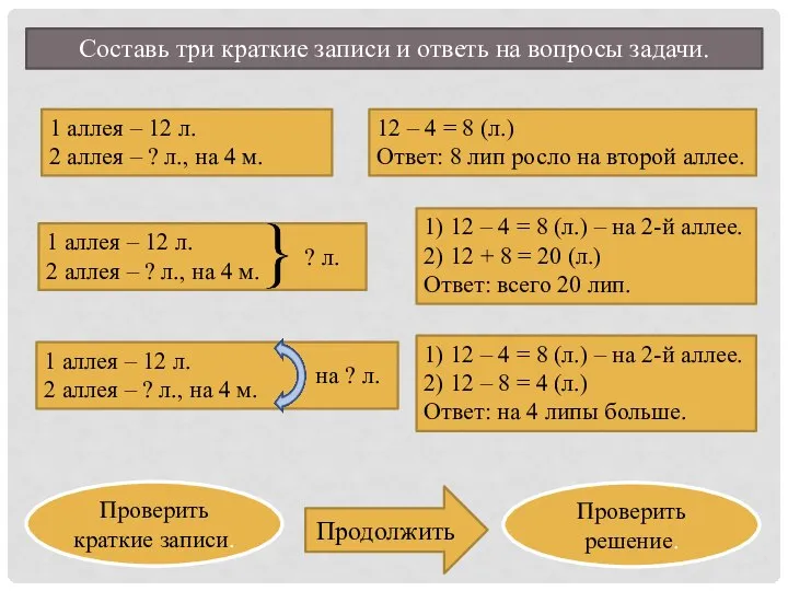 1 аллея – 12 л. 2 аллея – ? л., на