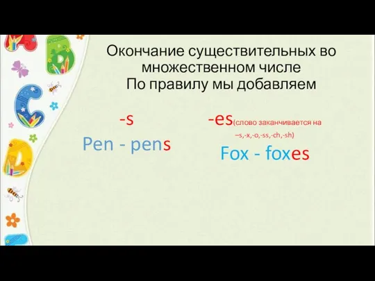 Окончание существительных во множественном числе По правилу мы добавляем -es(слово заканчивается