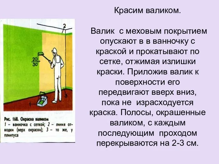 Красим валиком. Валик с меховым покрытием опускают в в ванночку с