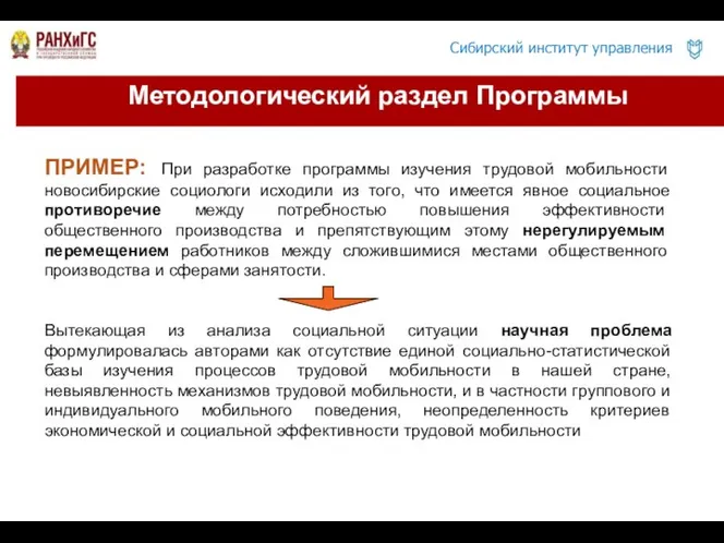 ПРИМЕР: При разработке программы изучения трудовой мобильности новосибирские социологи исходили из