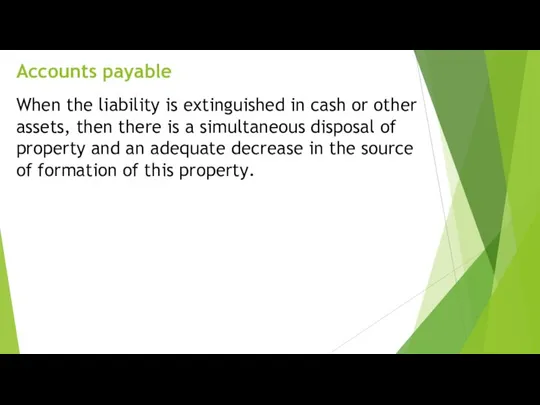 Accounts payable When the liability is extinguished in cash or other