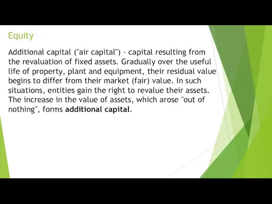 Equity Additional capital ("air capital") - capital resulting from the revaluation