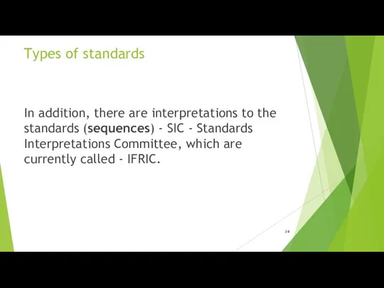 Types of standards In addition, there are interpretations to the standards