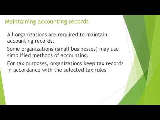 Maintaining accounting records All organizations are required to maintain accounting records.