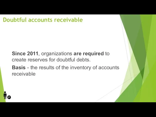 Doubtful accounts receivable Since 2011, organizations are required to create reserves