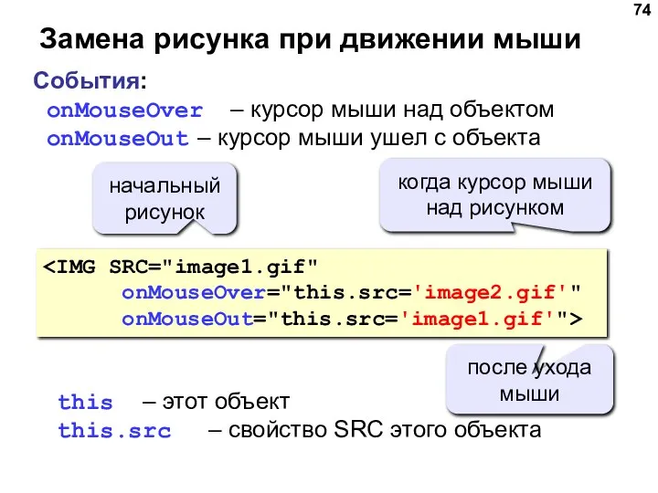 Замена рисунка при движении мыши когда курсор мыши над рисунком после