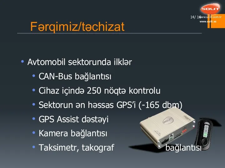 Fərqimiz/təchizat / 16 Avtomobil sektorunda ilklər CAN-Bus bağlantısı Cihaz içində 250