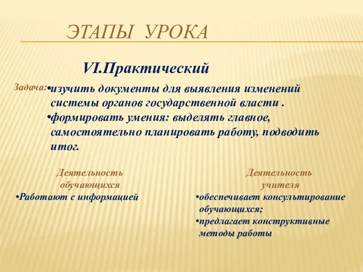 ЭТАПЫ УРОКА VI.Практический Задача: изучить документы для выявления изменений системы органов