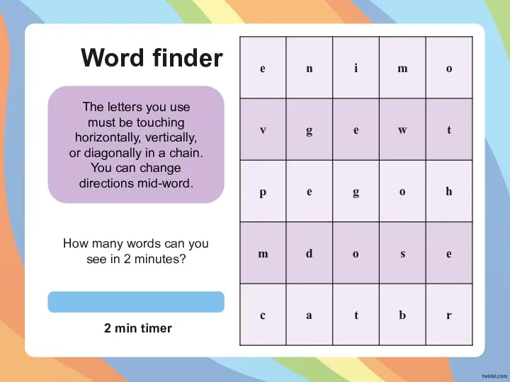 Word finder How many words can you see in 2 minutes?