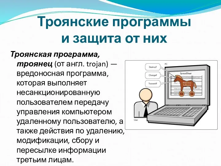 Троянские программы и защита от них Троянская программа, троянец (от англ.