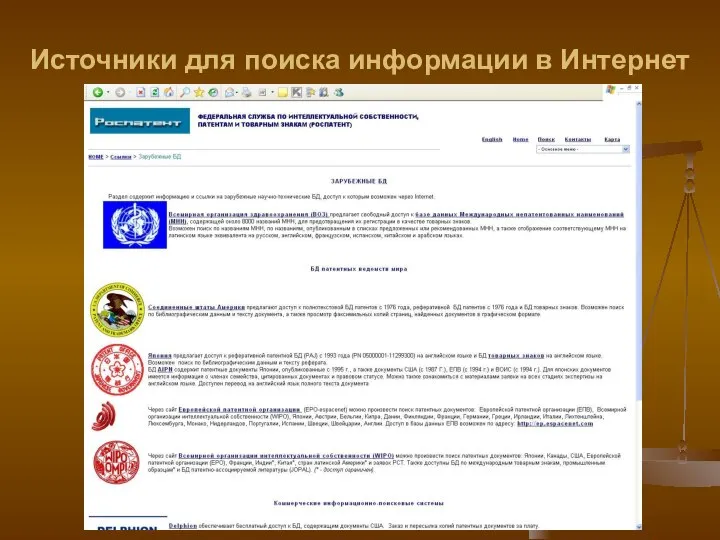 Источники для поиска информации в Интернет