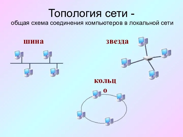 Топология сети - шина звезда кольцо общая схема соединения компьютеров в локальной сети