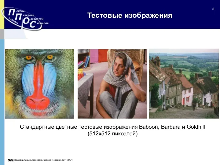 Тестовые изображения Стандартные цветные тестовые изображения Baboon, Barbara и Goldhill (512x512 пикселей)