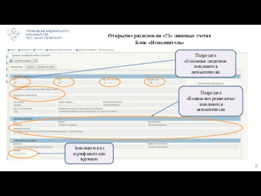 УПРАВЛЕНИЕ ФЕДЕРАЛЬНОГО КАЗНАЧЕЙСТВА ПО Г. САНКТ-ПЕТЕРБУРГУ Открытие разделов на «71» лицевых