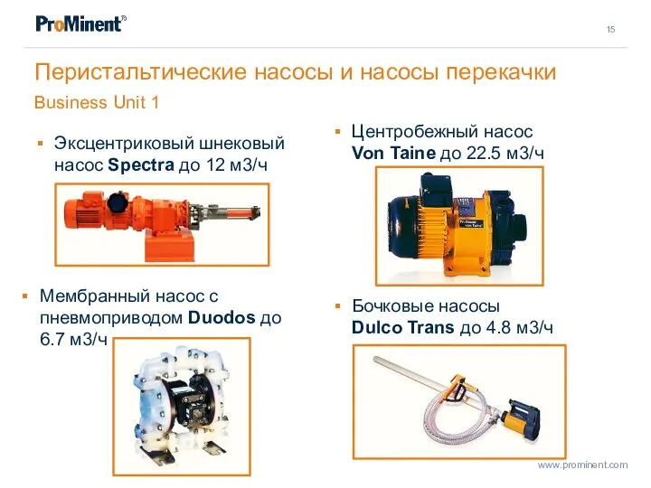 Перистальтические насосы и насосы перекачки Business Unit 1 Эксцентриковый шнековый насос