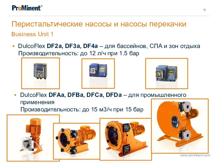 Перистальтические насосы и насосы перекачки Business Unit 1 DulcoFlex DF2a, DF3a,