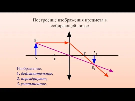 А1 А В В1 F F Построение изображения предмета в собирающей