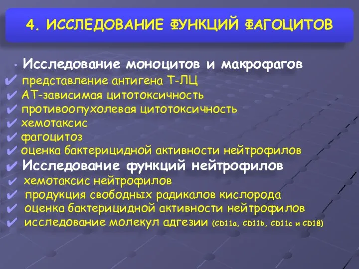 4. ИССЛЕДОВАНИЕ ФУНКЦИЙ ФАГОЦИТОВ Исследование моноцитов и макрофагов представление антигена Т-ЛЦ