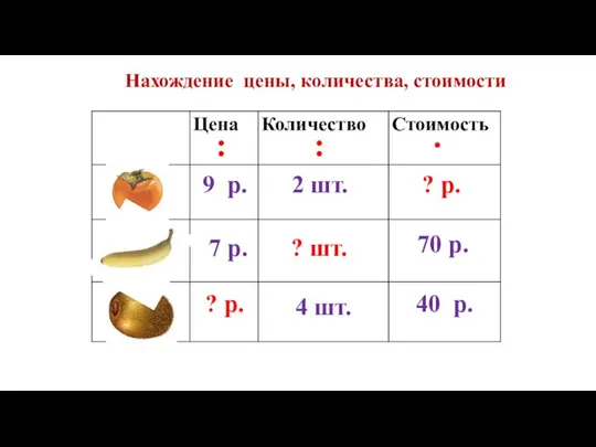 2 шт. 9 р. ? р. 70 р. 7 р. ?