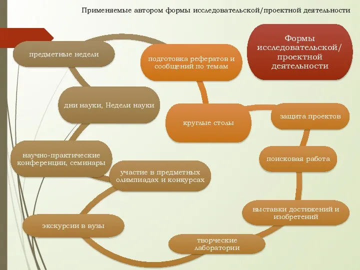 Применяемые автором формы исследовательской/проектной деятельности