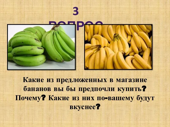 3 ВОПРОС Какие из предложенных в магазине бананов вы бы предпочли